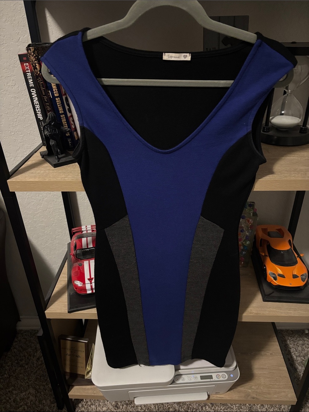 Small Soprano Black, Royal Blue & Gray Colorblock Tank Top
